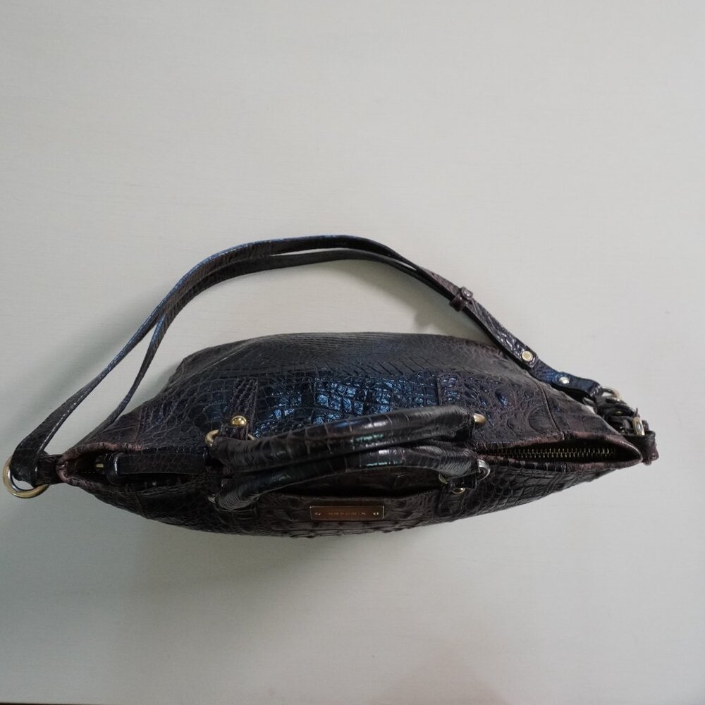 Brahmin Croc-Embossed Satchel in Dark Brown - Picture 2 of 14